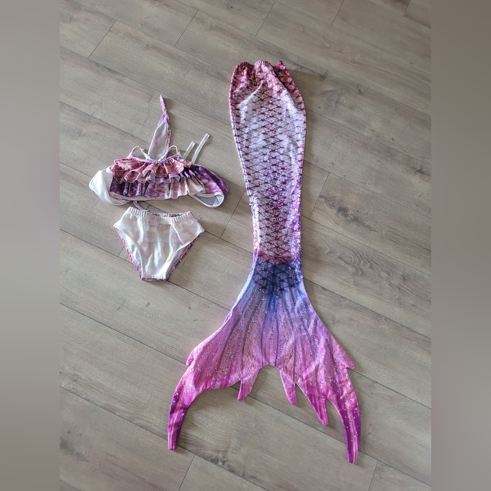 Mermaid Swim Costume Pink Ruffles XS